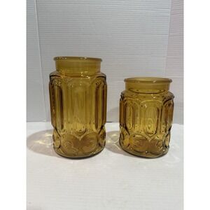 Vintage Amber Moon &‎ Stars Glass Canisters (Set of 2) – No Lids